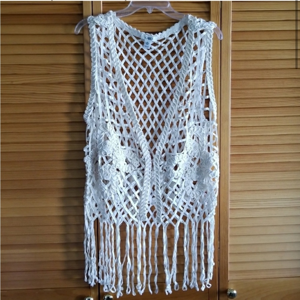Cato Unique Cream Fringe & Crochet Boho Chic Vest•XL - Picture 6 of 17